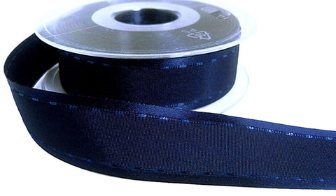 25mm Navy Satin-Taffeta Retro Stitch Ribbon by Berisfords