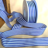 25mm royal navy blue and white striped soft touch taffeta ribbon.