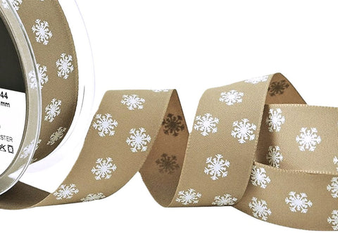 25mm Oatmeal Polka Flakes Print Rustic Taffeta Ribbon | Berisfords