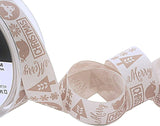 25mm beige and Oatmeal Berisfords Printed Christmas Motif Ribbon. Rustic Polyester Taffeta with a cotton look and feel.
