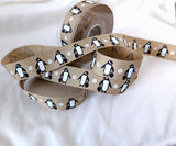 R9396 25mm Oatmeal Penguins Rustic Taffeta Ribbon by Berisfords