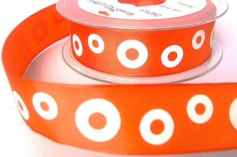 Ribbon Sale | 25mm Wire Edge Taffeta Print | Orange & White | 25mtrs