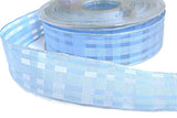 25mm Pale Blue Grosgrain & Sheer Check Wire Edge Ribbon | Berisfords