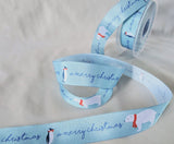 R9466 27mm Blue A Merry Christmas-Polar Bear-Penguin Printed Ribbon