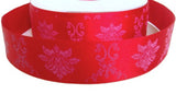 25mm Red Satin Ribbon with a Hot Pink Subtle Flowery Print