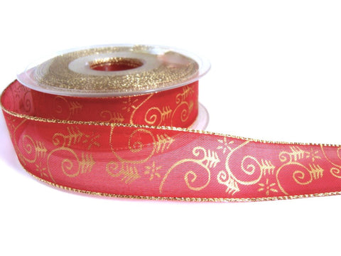 25mm Metallic Edge Polyester Organza Ribbon with a Single Face Metallic Print