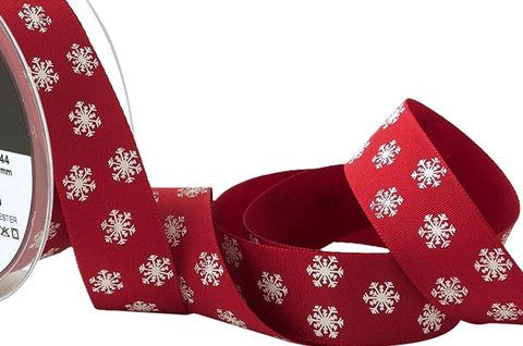 25mm Red & White Polka Flakes Print Rustic Taffeta Ribbon | Berisfords