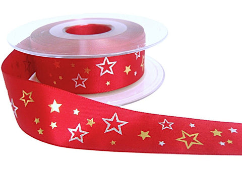 25mm Red, Gold & Silver Star Design Ribbon by Berisfords