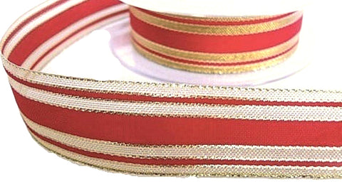 25mm green and metallic gold mesh striped ribbon 