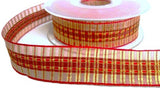 25mm Rusts & Metallic Gold Woven Tartan Ribbon - Berisfords