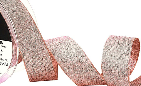 25mm Rose Gold Metallic Lame Ribbon | Berisfords 272