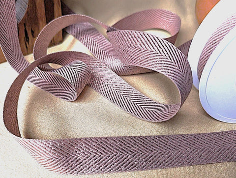 25mm Rose Gold Metallic Herringbone Stripe Jacquard Ribbon