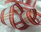 R6781 25mm Rust-White-Metallic Gold-Iridescent Crystal Plaid Ribbon