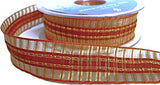 Ribbon Sale | Berisfords 25mm Rusts & Metallic Gold Woven Tartan | 10mtrs