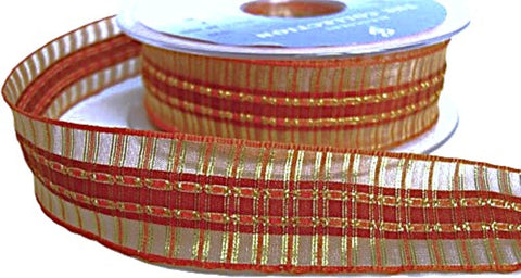 Ribbon Sale | Berisfords 25mm Rusts & Metallic Gold Woven Tartan | 10mtrs
