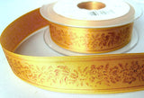 25mm Old Gold Satin Ribbon with a Tonal Floral Print | Berisfords