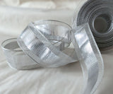 R2745 25mm Metallic Silver Lurex Ribbon with Translucent Mesh Borders