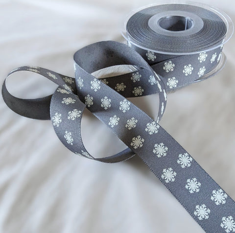 25mm Smoked Grey Polka Flakes Print Rustic Taffeta Ribbon | Berisfords