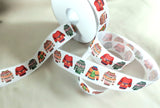 25mm wide white rustic taffeta ribbon with a festive Christmas jumper print.