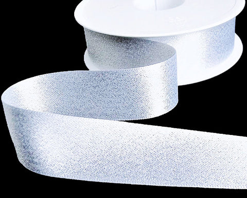 25mm White & Metallic Silver Glitter Satin Ribbon by Berisfords