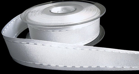 25mm White Satin-Taffeta Retro Stitch Ribbon by Berisfords