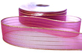 25mm Pale Wine Organza Ribbon with Gold Metallic Stripes | Berisfords
