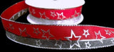 26mm Red-Metallic Mesh Silver Print Wire Edge Ribbon-Berisfords