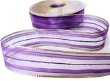28mm Purple Sheer Stripe-Metallic Gold Edge Ribbon | Berisfords