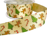 35mm Gold & Multi Christmas Print Glitter Satin Ribbon | Berisfords