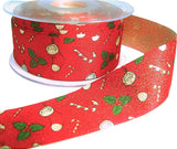 35mm Red & Multi Christmas Print Glitter Satin Ribbon by Berisfords