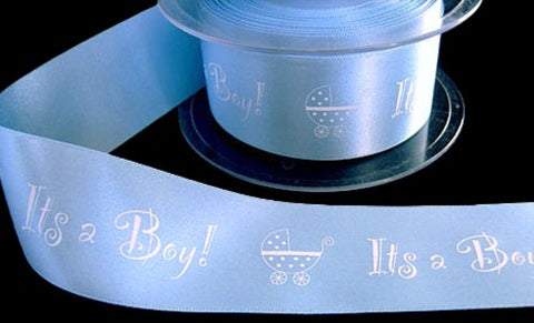 Berisfords Double Satin with; "It's a Boy!" and a pram Print.