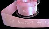 Berisfords Double Satin Ribbon with "It's a Girl" and a pram Printed new baby message.