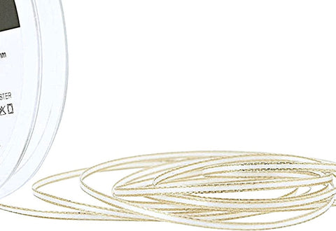 3mm Bridal White Satin Ribbon with Gold Metallic Edge | Berisfords 419