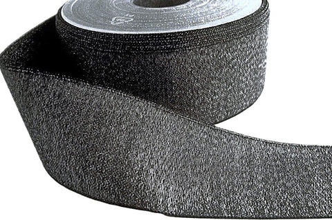 40mm Black Polyester Ribbon with a Metallic Silver Weave