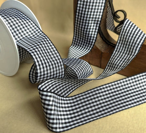40mm Black & White Traditional Gingham Ribbon