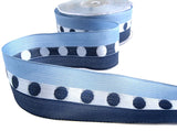 40mm Blues Woven Silk Dot Centre Ribbon, Wire Edge