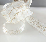 R3317 43mm Bridal White Sheer-Metallic Gold Print Ribbon by Berisfords