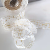 R3317 43mm Bridal White Sheer-Metallic Gold Print Ribbon by Berisfords