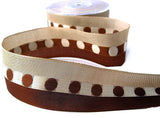 40mm Brown & Beige Woven Silk Dot Centre Ribbon, Wire Edge