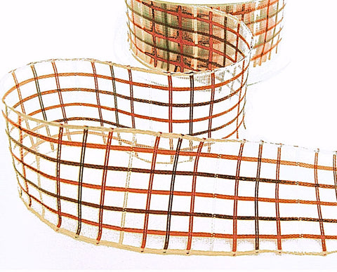 40mm Copper-Pearl-Brown Sheer Check Ribbon by Berisfords