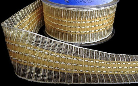 40mm Cream, Honey & Metallic Gold Woven Tartan Ribbon - Berisfords
