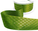 40mm green taffeta ribbon with metallic gold woven stripes