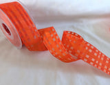 40mm Flame Orange Grosgrain & Sheer Check Wire Edge Ribbon | Berisfords