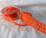40mm Flame Orange Grosgrain & Sheer Check Wire Edge Ribbon | Berisfords
