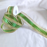 40mm Metallic Gold & Green Wire Edge Ribbon with Satin & Lurex Bands