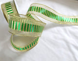 40mm Metallic Gold & Green Wire Edge Ribbon with Satin & Lurex Bands
