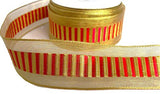 40mm Metallic Gold & Red Wire Edge Ribbon with Satin & Lurex Bands