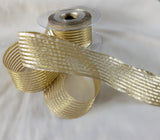 R8476 40mm Metallic Gold Solid and Mesh Striped Ribbon By Berisfords