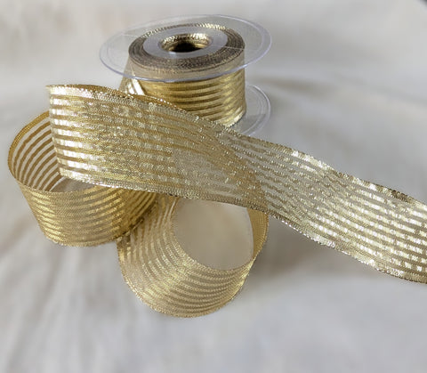 R8476 40mm Metallic Gold Solid and Mesh Striped Ribbon By Berisfords
