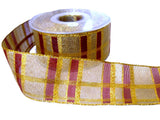 40mm Metallic Gold and Scarlet Berry Mesh Check Ribbon